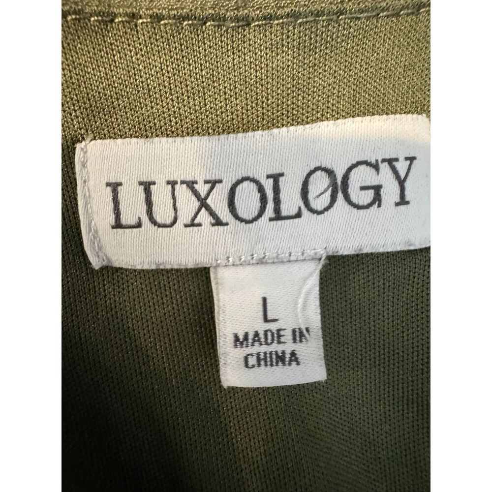 Luxology Olive Green Ruffle‑Neck Maxi Dress – Size L – Boho Button‑Front - Picture 4 of 5